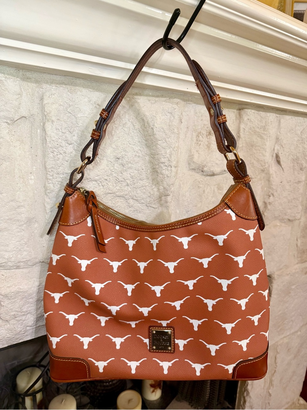 Dooney & Bourke Burnt Orange and White Longhorn Hobo Shoulder Bag